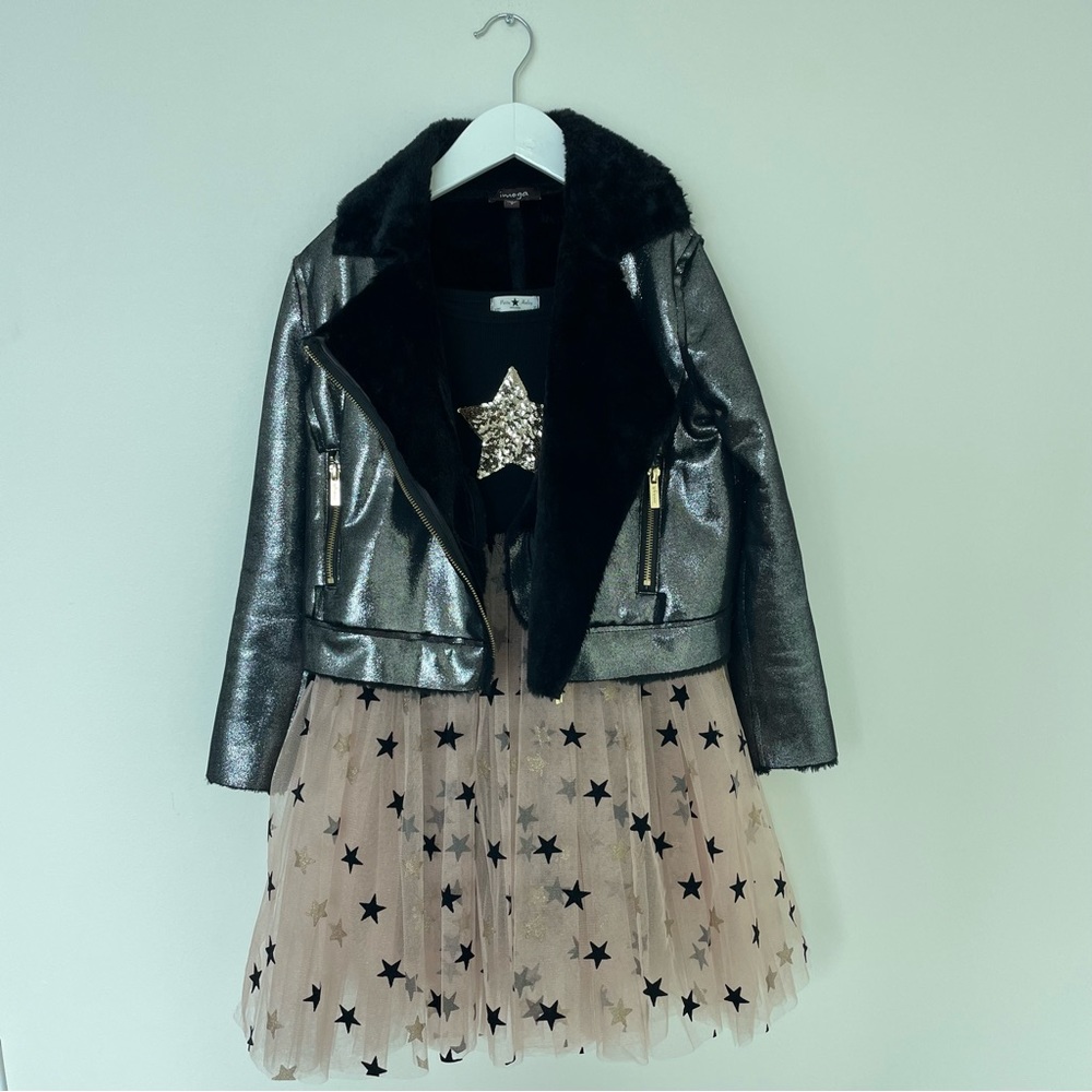 IMOGA Girls shiny coated faux schearling jacket